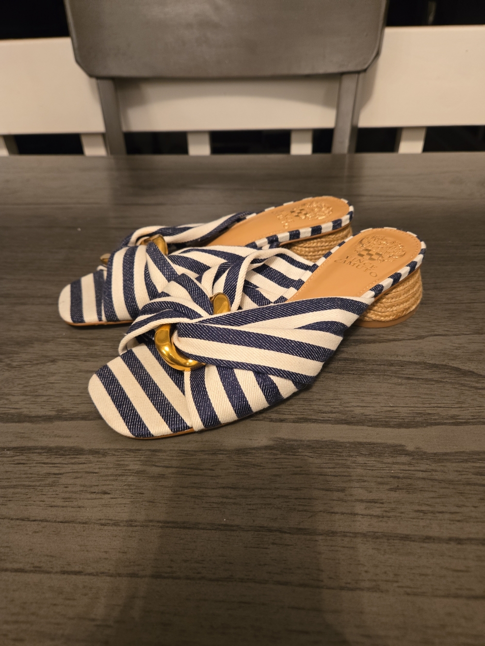 Vince Camuto Women's Liane Ornamented Slide Sandal Sapphire Stripe Size 7.5 Blue